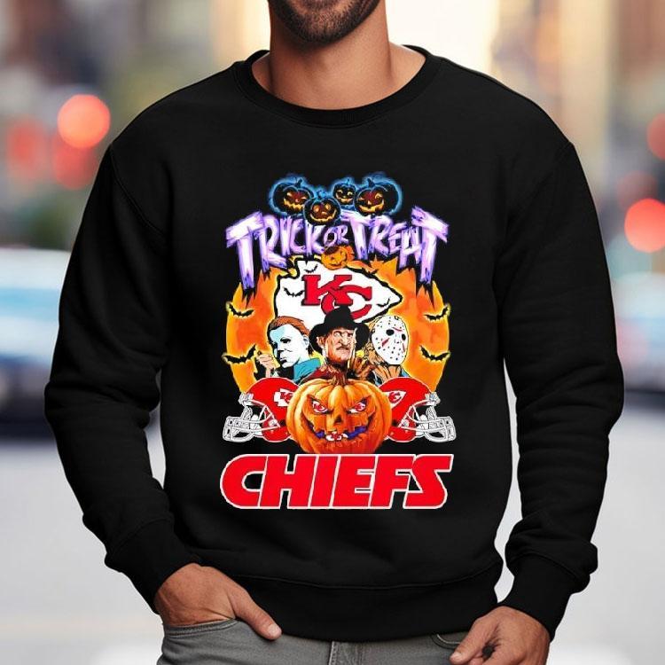 Kansas City Chiefs Michael Myers Freddy Krueger Jason Voorhees Trick Or Treat Halloween Logo Shirt Kansas City Chiefs Michael Myers Freddy Krueger Jason Voorhees Trick Or Treat Halloween Logo Shirt