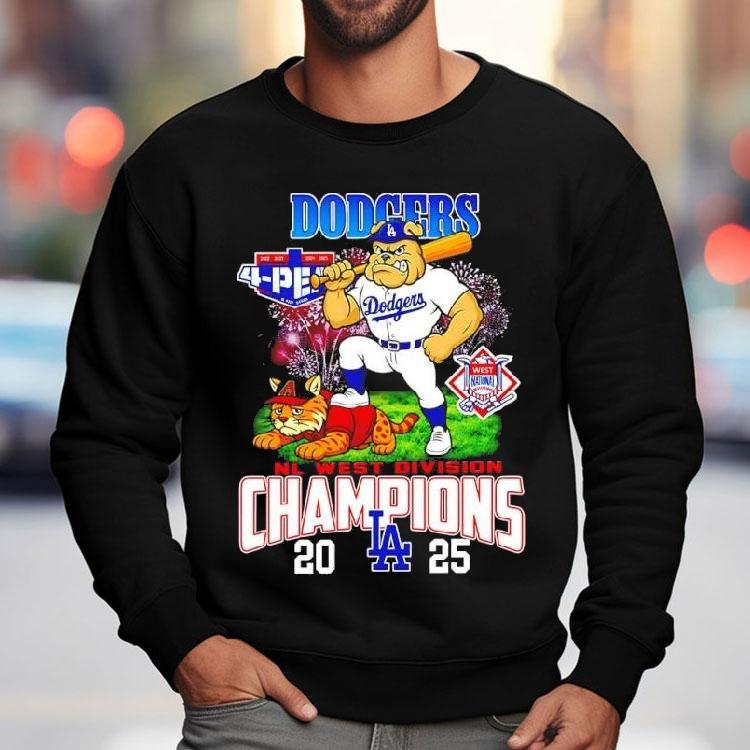 Los Angeles Dodgers 2025 Nl West Division Champions Mascots Bulldog And A Cat Shirt Los Angeles Dodgers 2025 Nl West Division Champions Mascots Bulldog And A Cat Shirt