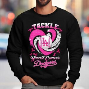 Los Angeles Dodgers Breast Cancer Awareness Tackle Heart Shirt 3 Los Angeles Dodgers Breast Cancer Awareness Tackle Hear Sweatshirt