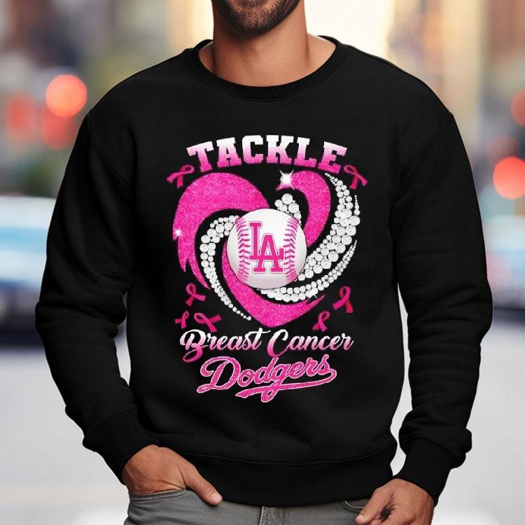 Los Angeles Dodgers Breast Cancer Awareness Tackle Heart Shirt Los Angeles Dodgers Breast Cancer Awareness Tackle Heart Shirt