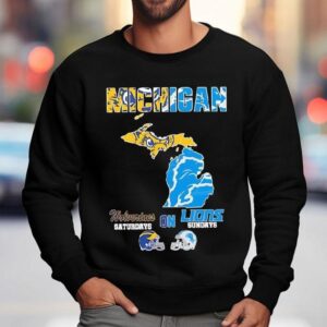 Michigan Sports Michigan Wolverines On Saturdays X Detroit Lions On Sundays State Of Mascot Shirt 3 Michigan Sports Michigan Wolverines On Saturdays X Detroit Lions On Sundays State Of Masco Sweatshirt