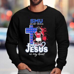 Smu Mustangs In My Veins Jesus In My Heart Masco Sweatshirt