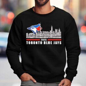 Toronto Blue Jays Logo And Skyline 2025 Bo Bichette Vladimir Guerrero Jr Kevin Gausman Shirt 3 Toronto Blue Jays Logo And Skyline Bo Bichette Vladimir Guerrero Jr Kevin Gausman Sweatshirt