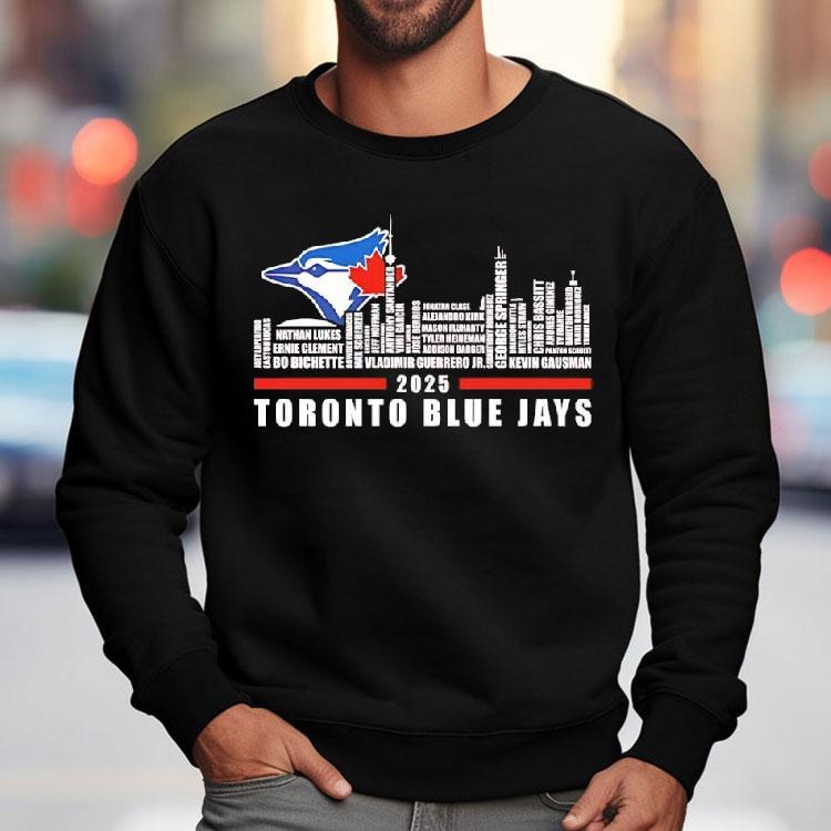 Toronto Blue Jays Logo And Skyline 2025 Bo Bichette Vladimir Guerrero Jr Kevin Gausman Shirt Toronto Blue Jays Logo And Skyline 2025 Bo Bichette Vladimir Guerrero Jr Kevin Gausman Shirt