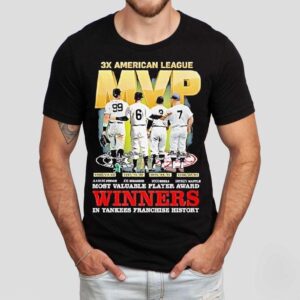 Aaron Judge Joe Dimaggio Yogi Berra Mickey Mantle New York Yankees X American League Winner Tshirt