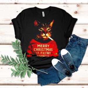 Funny Merry Christmas Ya Filthy Smoking Cat Shirt