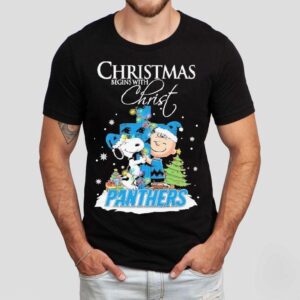 Snoopy And Charlie Brown The Peanuts X Carolina Panthers Merry Christmas Begins With Christ Shirt Snoopy And Charlie Brown The Peanuts X Carolina Panthers Merry Christmas Begins With Christ Shirt