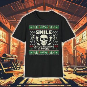 Andy Glaze Smile Or You’re Doing It Wrong Skeleton Skull Holiday Ugly Christmas Shirt
