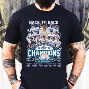 Back To Back World Series 2025 Champions Los Angeles Dodgers Players Signatures Fireworks Shirt