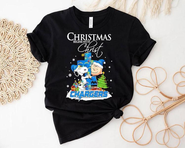 Christmas Begins With Christ Los Angeles Chargers X Snoopy And Charlie Brown Shirt Christmas Begins With Christ Los Angeles Chargers X Snoopy And Charlie Brown Shirt