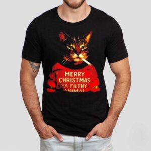 Funny Merry Christmas Ya Filthy Smoking Cat Shirt