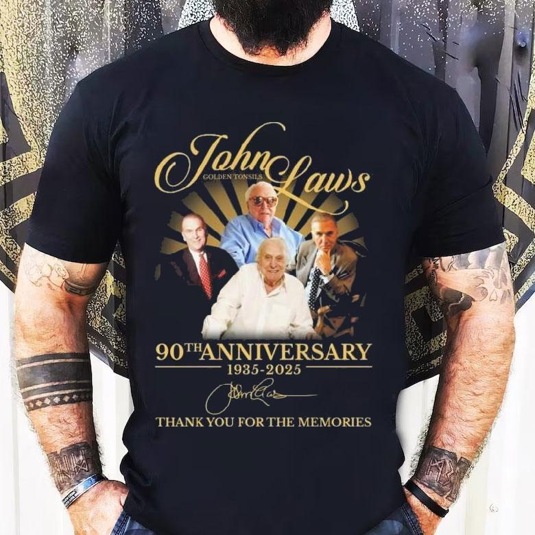 John Laws Golden Tonsils 90th Anniversary 1935-2025 Signature Thank You For The Memories Shirt John Laws Golden Tonsils 90th Anniversary 1935-2025 Signature Thank You For The Memories Shirt