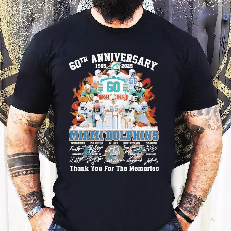 Miami Dolphins Thank You For The Memories 60th Anniversary 1965 2025 Shirt Miami Dolphins Thank You For The Memories 60th Anniversary 1965 2025 Shirt