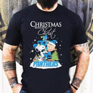 Snoopy And Charlie Brown The Peanuts X Carolina Panthers Merry Christmas Begins With Christ Shirt
