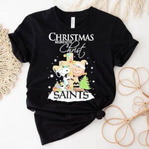 Snoopy And Charlie Brown The Peanuts X New Orleans Saints Merry Christmas Begins With Christ Shirt