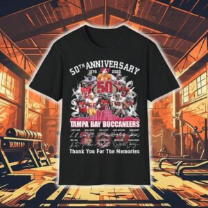 Tampa Bay Buccaneers 50th Anniversary 1976-2026 Players Signatures Thank You For The Memories Shirt