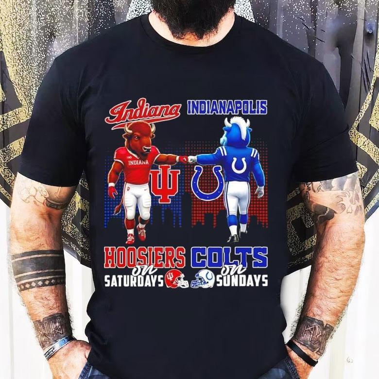The Indiana Hoosiers On Saturdays And Indianapolis Colts On Sundays Mascots College Shirt The Indiana Hoosiers On Saturdays And Indianapolis Colts On Sundays Mascots College Shirt