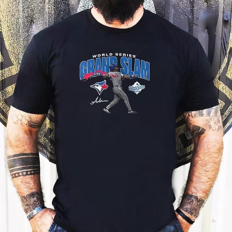 Toronto Blue Jays Addison Barger World Series Grand Slam Pose Signature Shirt Toronto Blue Jays Addison Barger World Series Grand Slam Pose Signature Shirt