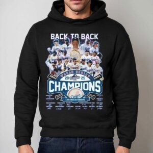 Back To Back World Series Champions Los Angeles Dodgers Players Signatures Fireworks Hoodie