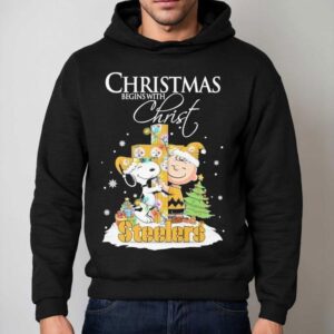 Snoopy And Charlie Brown The Peanuts X Pittsburgh Slers Merry Christmas Begins With Chris Hoodie