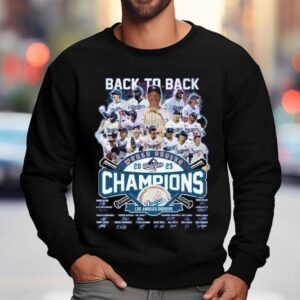 Back To Back World Series Champions Los Angeles Dodgers Players Signatures Fireworks Sweatshirt