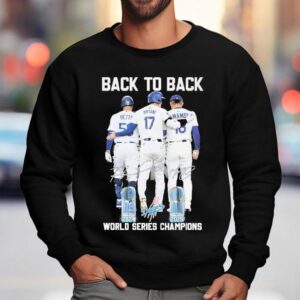 Mookie Betts Shohei Ohtani And Yoshinobu Yamamoto Los Angeles Dodgers Back To Back Champions World Series Trophy Signatures Sweatshirt