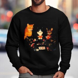 Retro Funny Cats Playing Poker Meme Graphic Sweatshirt