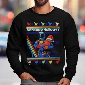 Scrappy Holidays Ugly Merry Christmas Astronaut And Rooster Sweatshirt