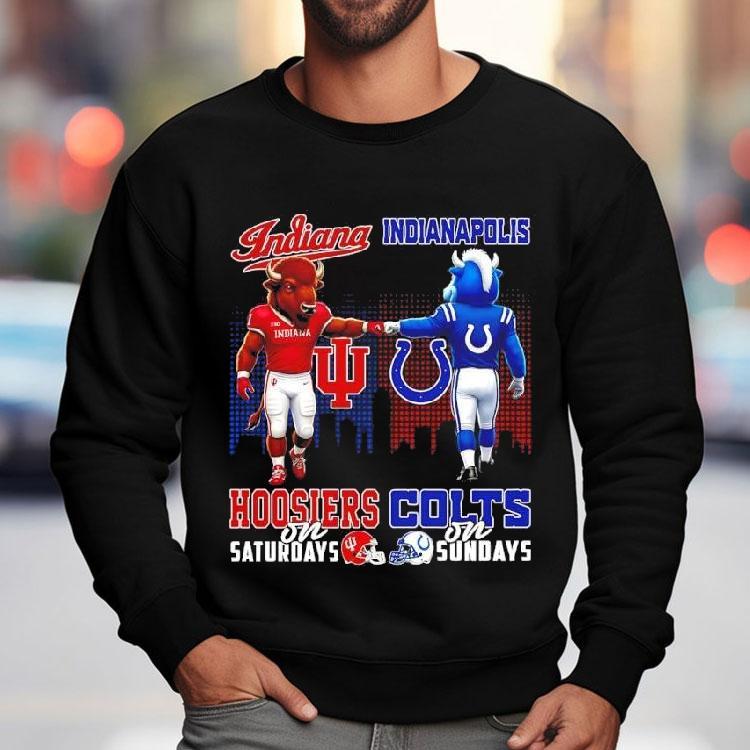 The Indiana Hoosiers On Saturdays And Indianapolis Colts On Sundays Mascots College Shirt The Indiana Hoosiers On Saturdays And Indianapolis Colts On Sundays Mascots College Shirt