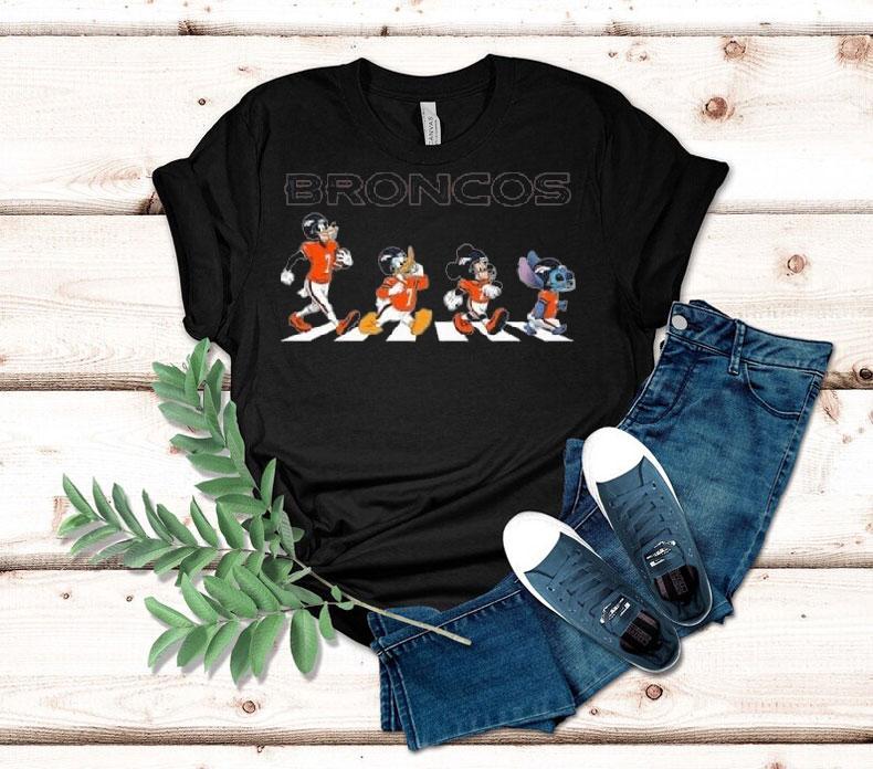Denver Broncos X Stitch Mickey Mouse Donald Duck And Goofy Dog Abbey Road 2025 Shirt 4 Denver Broncos X Stitch Mickey Mouse Donald Duck And Goofy Dog Abbey Road Tshirt