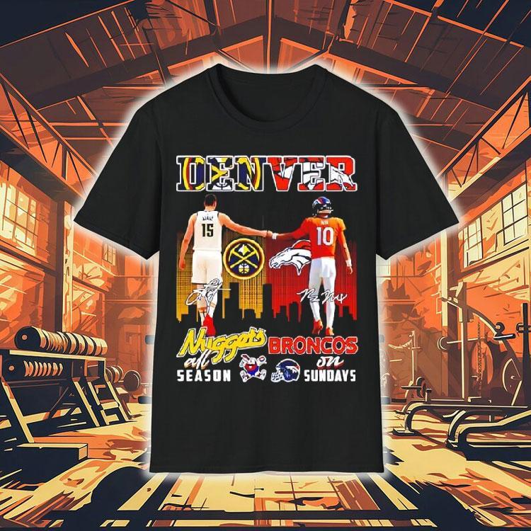 Denver Nuggets All Season And Denver Broncos On Sundays Player Illustrations Shirt 4 Denver Nuggets All Season And Denver Broncos On Sundays Player Illustrations Tshirt