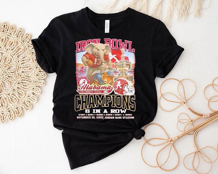 Iron Bowl Champions University Of Alabama Crimson Tide 6 In A Row Auburn Graphic Shirt 4 Iron Bowl Champions University Of Alabama Crimson Tide In A Row Auburn Graphic Tshirt