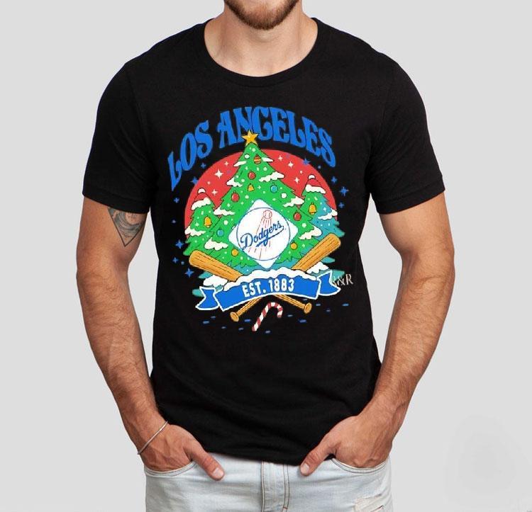 Los Angeles Dodgers Ugly Christmas Tree Motif Est 1883 Logo Shirt 4 Los Angeles Dodgers Ugly Christmas Tree Motif Est Logo Tshirt