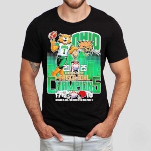 Ohio Bobcats 2025 Scooter’s Coffee Frisco Bowl Champions City Skyline Mascot Trophy Shirt
