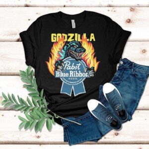 Pabst Blue Ribbon Flamed Godzilla Shirt