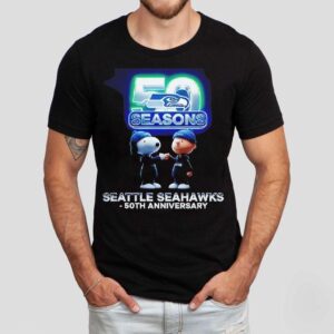 Seattle Seahawks Charlie Brown And Snoopy Seasons Anniversary Tshirt