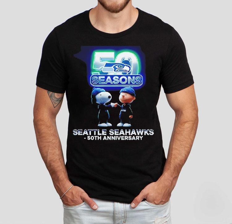 Seattle Seahawks Charlie Brown And Snoopy 50 Seasons Anniversary Shirt 4 Seattle Seahawks Charlie Brown And Snoopy Seasons Anniversary Tshirt