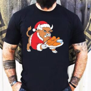 Buffalo Wearing Santa Suit Holding Fried Chicken Merry Christmas Shirt