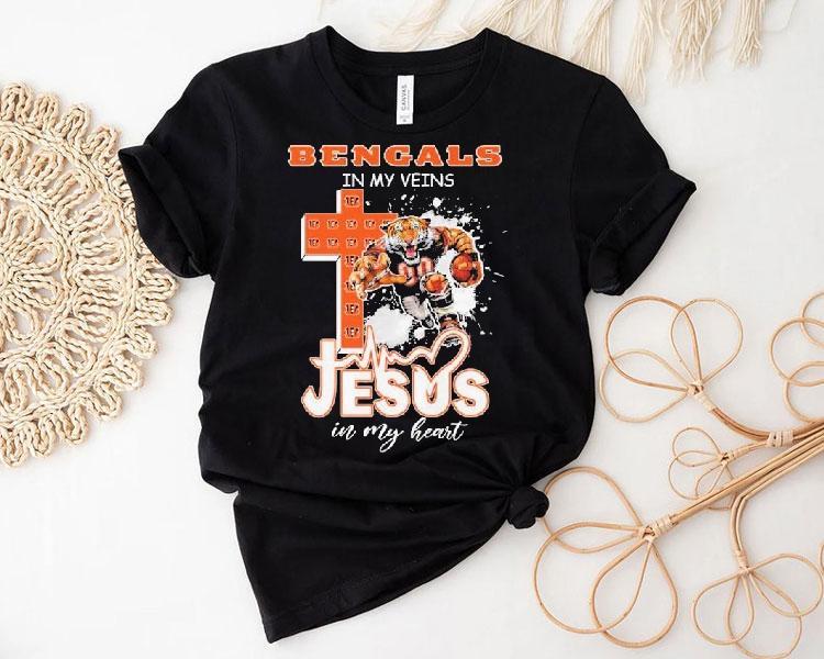 Cincinnati Bengals In My Veins Jesus In My Heart Mascot Shirt Cincinnati Bengals In My Veins Jesus In My Heart Mascot Shirt