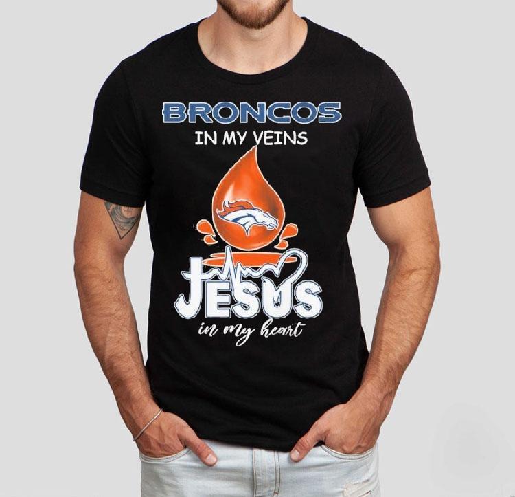 Denver Broncos In My Veins Jesus In My Heart Mascot Shirt Denver Broncos In My Veins Jesus In My Heart Mascot Shirt