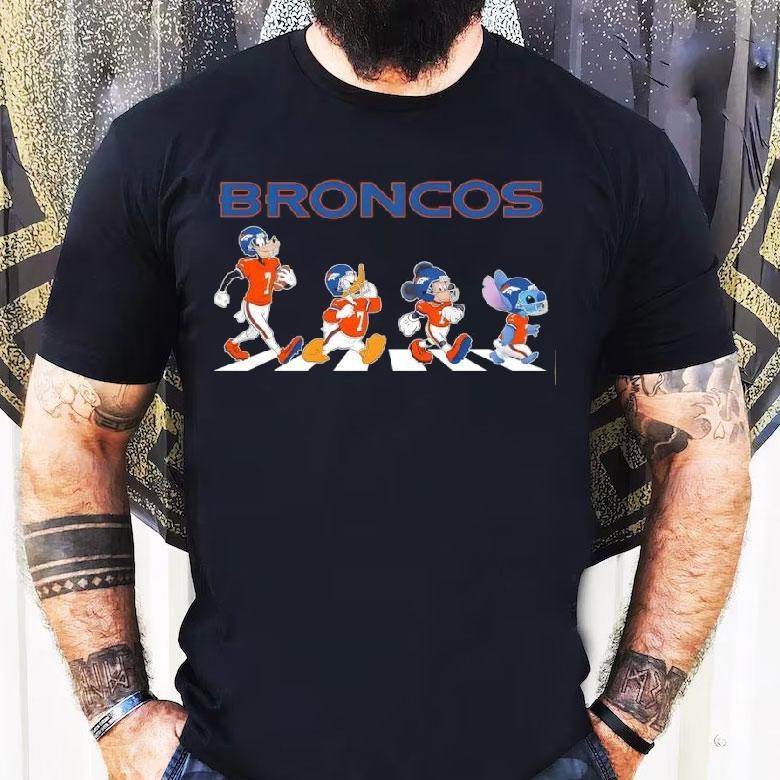 Denver Broncos X Goofy X Donald Duck X Mickey Mouse X Stitch Abbey Road Shirt Denver Broncos X Goofy X Donald Duck X Mickey Mouse X Stitch Abbey Road Shirt