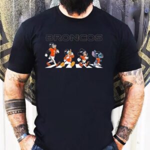 Denver Broncos X Stitch Mickey Mouse Donald Duck And Goofy Dog Abbey Road 2025 Shirt