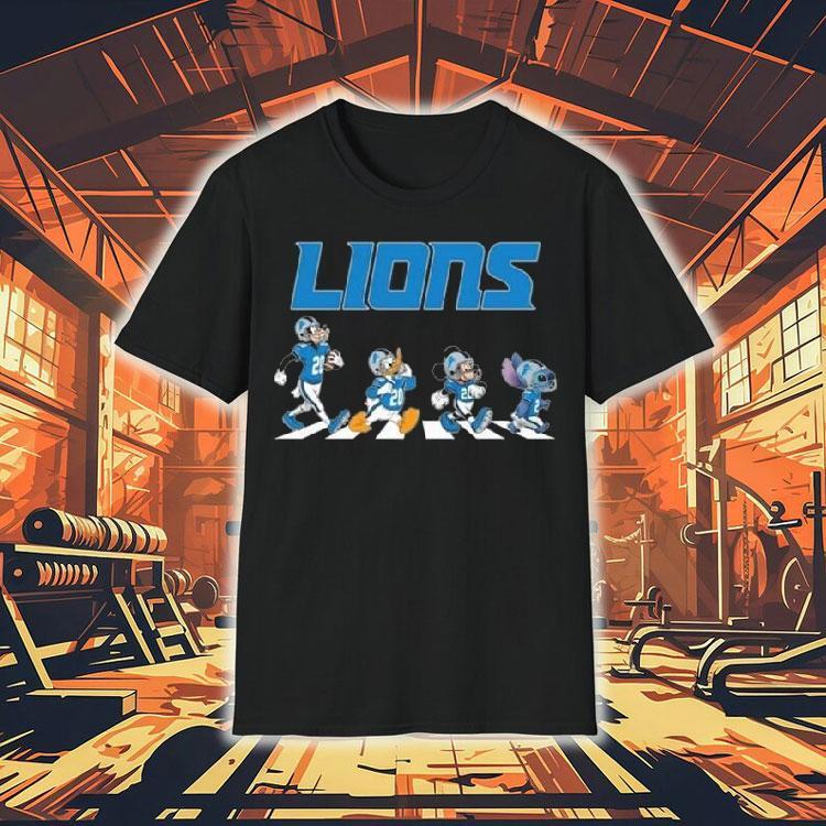 Detroit Lions X Stitch Mickey Mouse Donald Duck And Goofy Dog Abbey Road 2025 Shirt Detroit Lions X Stitch Mickey Mouse Donald Duck And Goofy Dog Abbey Road 2025 Shirt