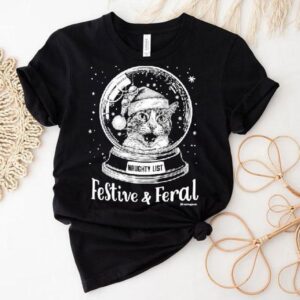 Festive And Feral Naughty List Cat Christmas Shirt