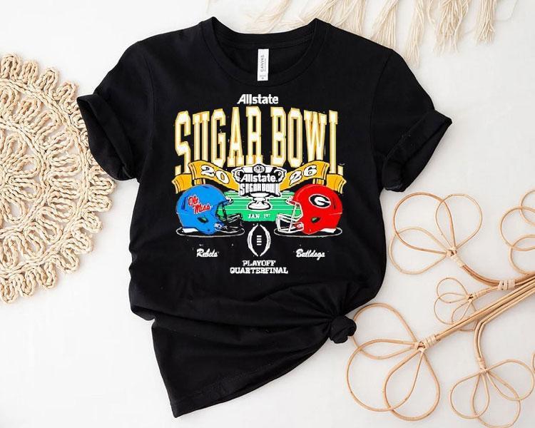 Georgia Bulldogs Vs Ole Miss Rebels 2026 Sugar Bowl Helmet Matchup Shirt Georgia Bulldogs Vs Ole Miss Rebels 2026 Sugar Bowl Helmet Matchup Shirt