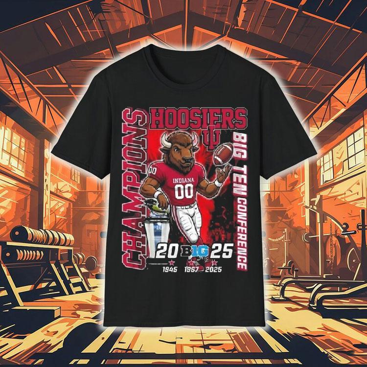 Indiana Hoosiers Champions Big Ten Conference 1945-1967-2025 Mascot Shirt Indiana Hoosiers Champions Big Ten Conference 1945-1967-2025 Mascot Shirt