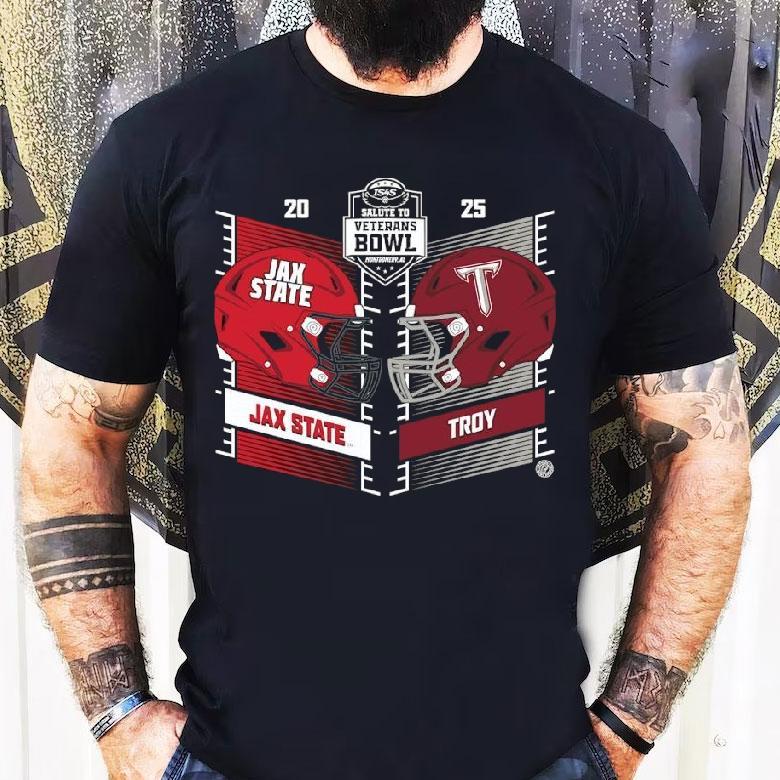 Jacksonville State Gamecocks Vs Troy Trojans Football Is4s Salute To Veterans Bowl 2025 Shirt Jacksonville State Gamecocks Vs Troy Trojans Football Is4s Salute To Veterans Bowl 2025 Shirt