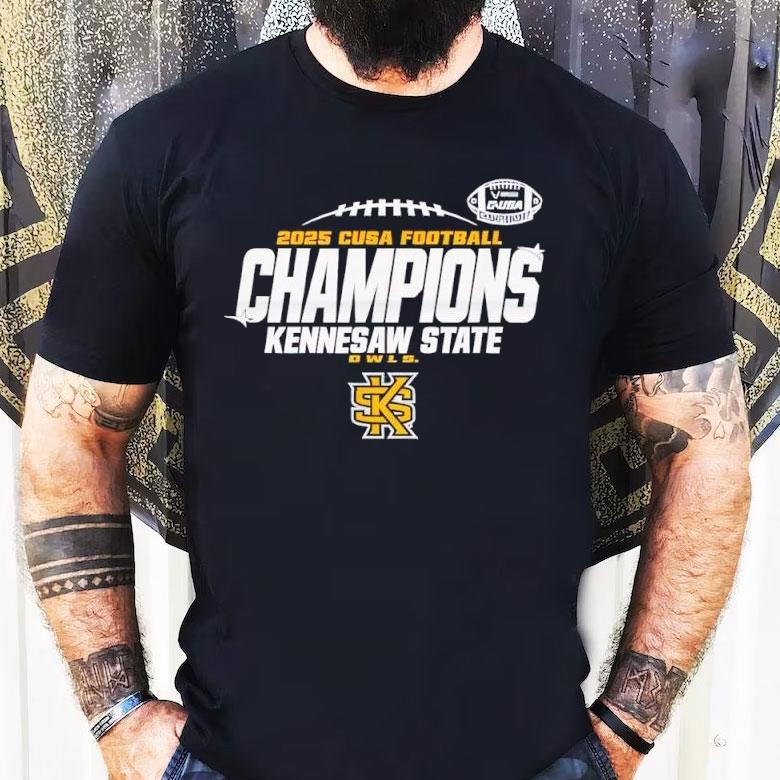 Kennesaw State Owls C-usa Champs 2025 Football Locker Room Shirt Kennesaw State Owls C-usa Champs 2025 Football Locker Room Shirt