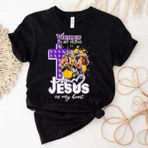 Minnesota Vikings In My Veins Jesus In My Heart Features A Football Player Logos Cross Shirt