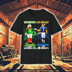 Oregon Ducks On Saturdays Vs Los Angeles Chargers On Sundays Gameday Mascot Shirt